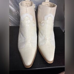 Elegant Cream Western Ankle Boots